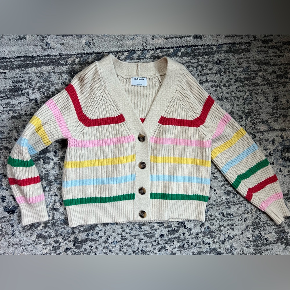 OLD NAVY | Brushed Striped Shaker-Stitch Cardigan Sweater Rainbow - Picture 4 of 10